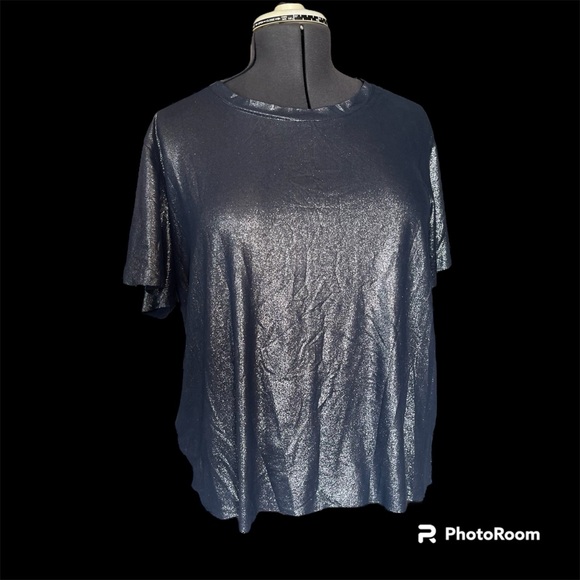 Trouve Metallic Blue Soft, Shiny & Stretchy Tee Sz XL NWT - Picture 4 of 5
